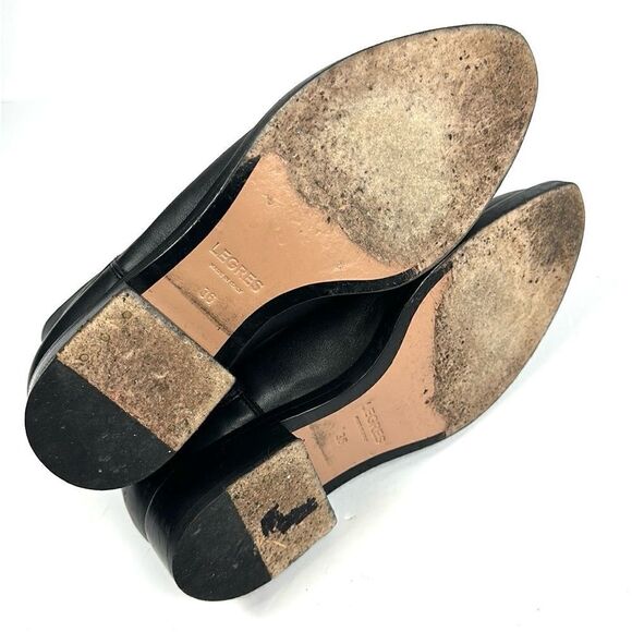 Legres Black Leather Ankle Boots Side Zip Block Heels Italy 36 US 6 - Picture 10 of 14